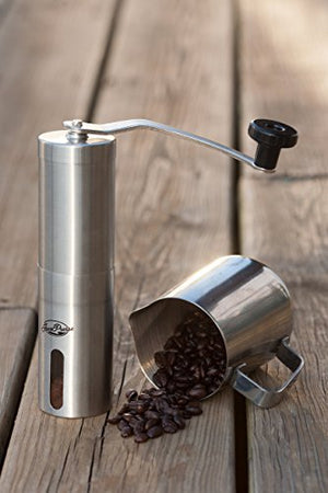 JavaPresse Manual Stainless Steel Coffee Grinder - 18 Adjustable Settings,  Portable Conical Burr Grinder for Camping, Travel, Espresso - With Hand